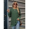 thumbnail image 5 of Womens Casual Striped Long Sleeve Shirt Trendy Crew Neck Slim Loose Fit Basic Blouses Tops Green & Black XL, 5 of 8