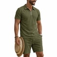 thumbnail image 6 of Mrmaere Men's Crew Neck T Shirt and Shorts Set Short Sleeve 2 Piece Pullover Color Block for Gym Training Army Green L, 6 of 9