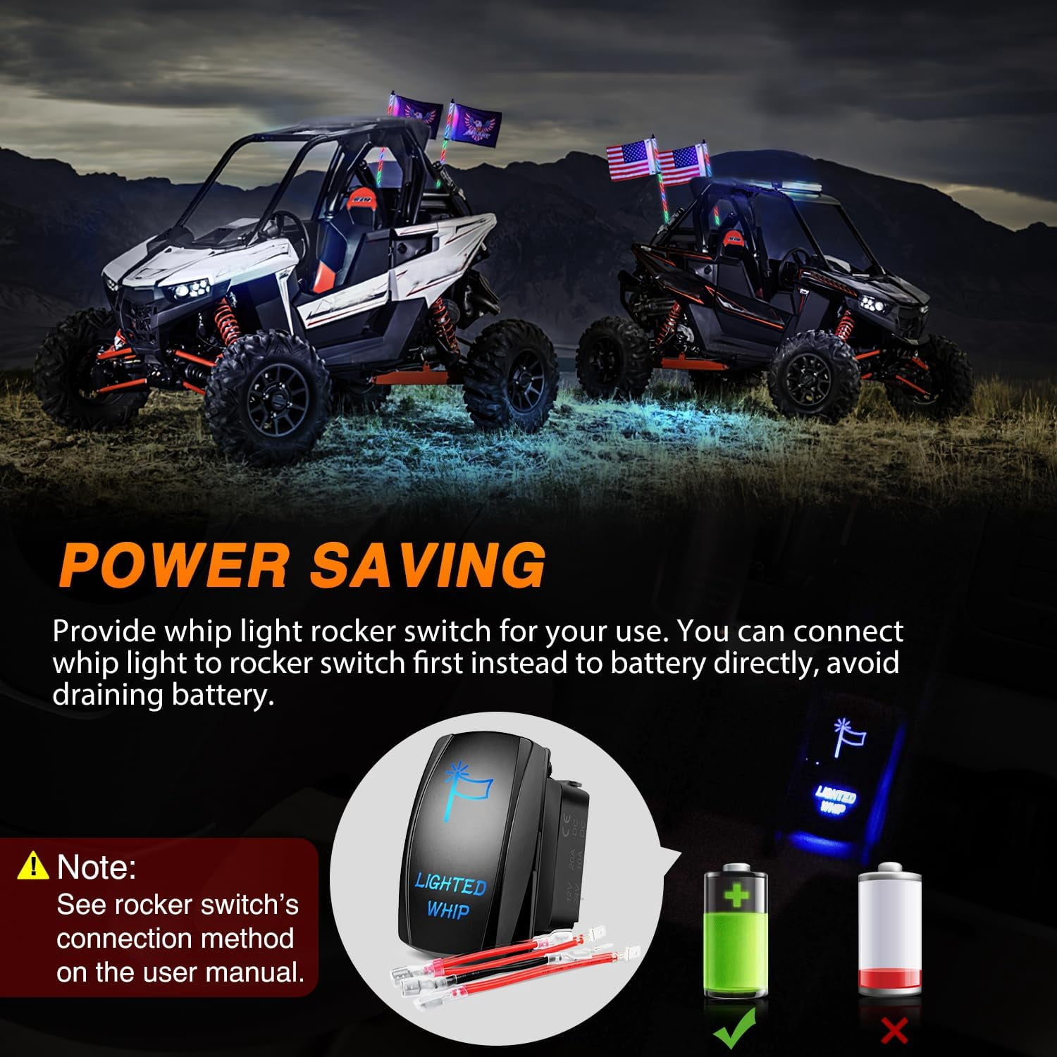 Nilight 2Pcs 2FT RGB Led Whip Light with Extra Stop Turn Reverse Light, Remote & App Control, DIY Chasing Patterns, Safety Antenna Lighted Whips for ATV UTV Polaris RZR Can-am