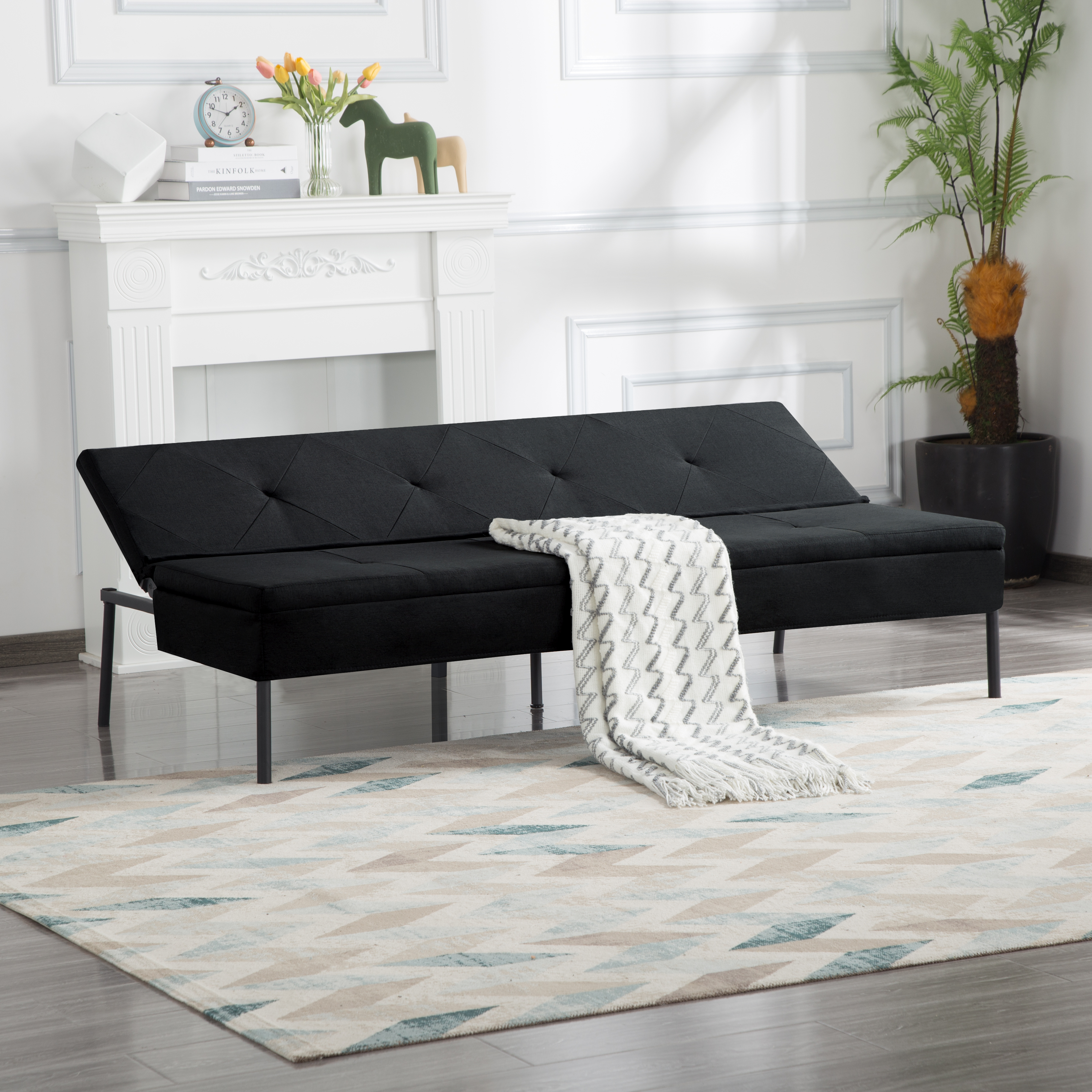 Gewnee 63" Modern Convertible Futon Sofa Bed,Pull-Out Sleeper with Adjustable Backrest(Black)