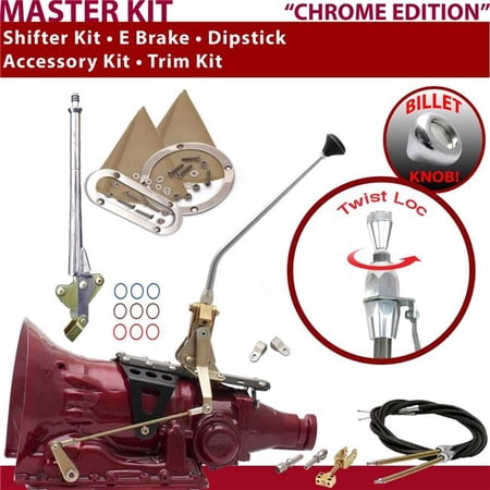 American Shifter TH350 Shifter Kit Chrome 12 in. E Brake Cable Clevis Trim Kit Dipstick for F1578