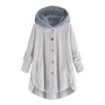 thumbnail image 1 of Lindbes Clearance Womens Plus Size Button Jacket Plush Solid Color Hooded Jacket Loose Cardigan Coat Winter Jacket Sweater, 1 of 3