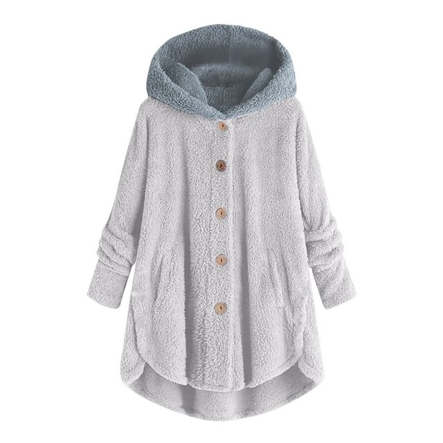 Lindbes Clearance Womens Plus Size Button Jacket Plush Solid Color Hooded Jacket Loose Cardigan Coat Winter Jacket Sweater