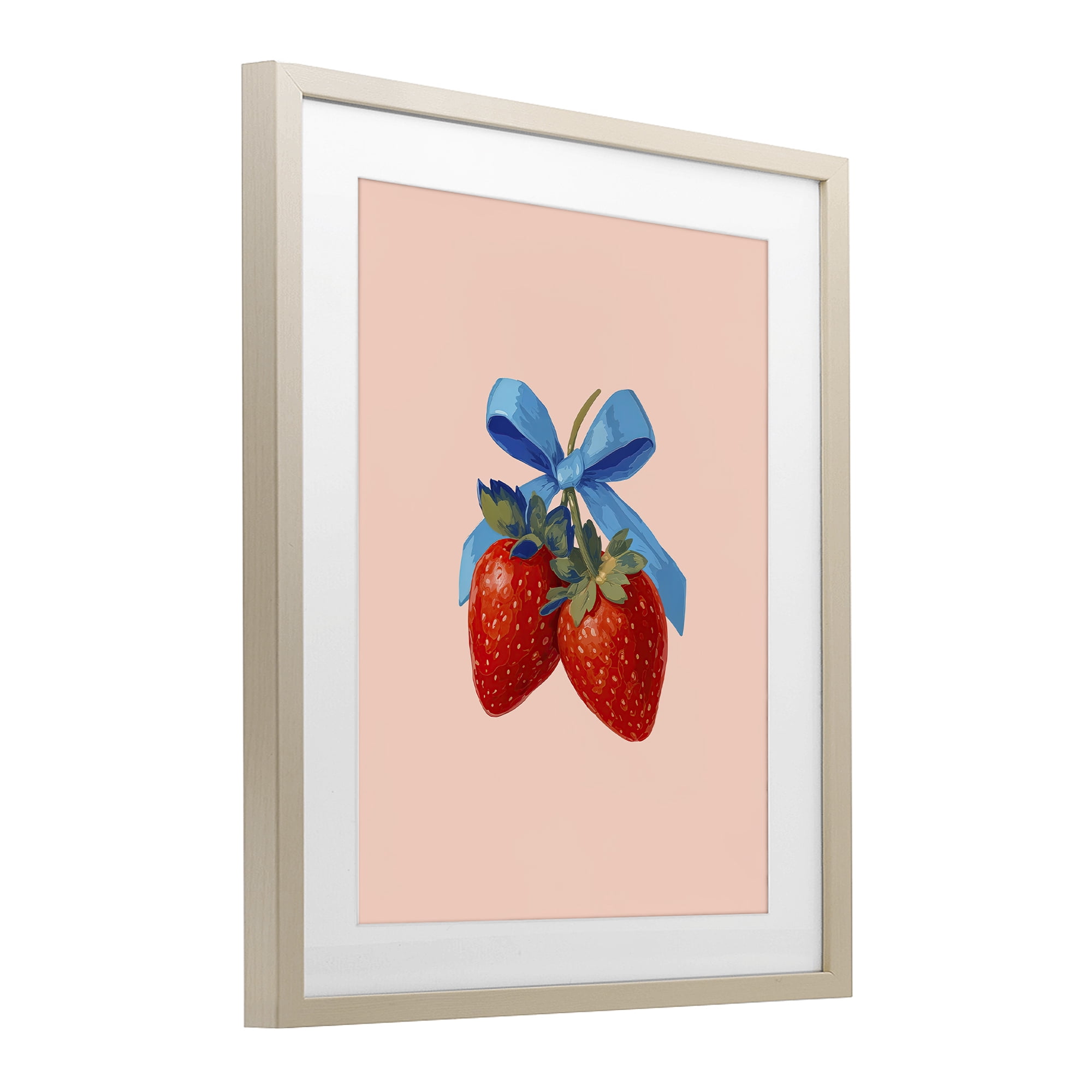 Stupell Industries Strawberry Pair with Blue Bow Birch Framed Print Under Glass, design by Imagine It Images