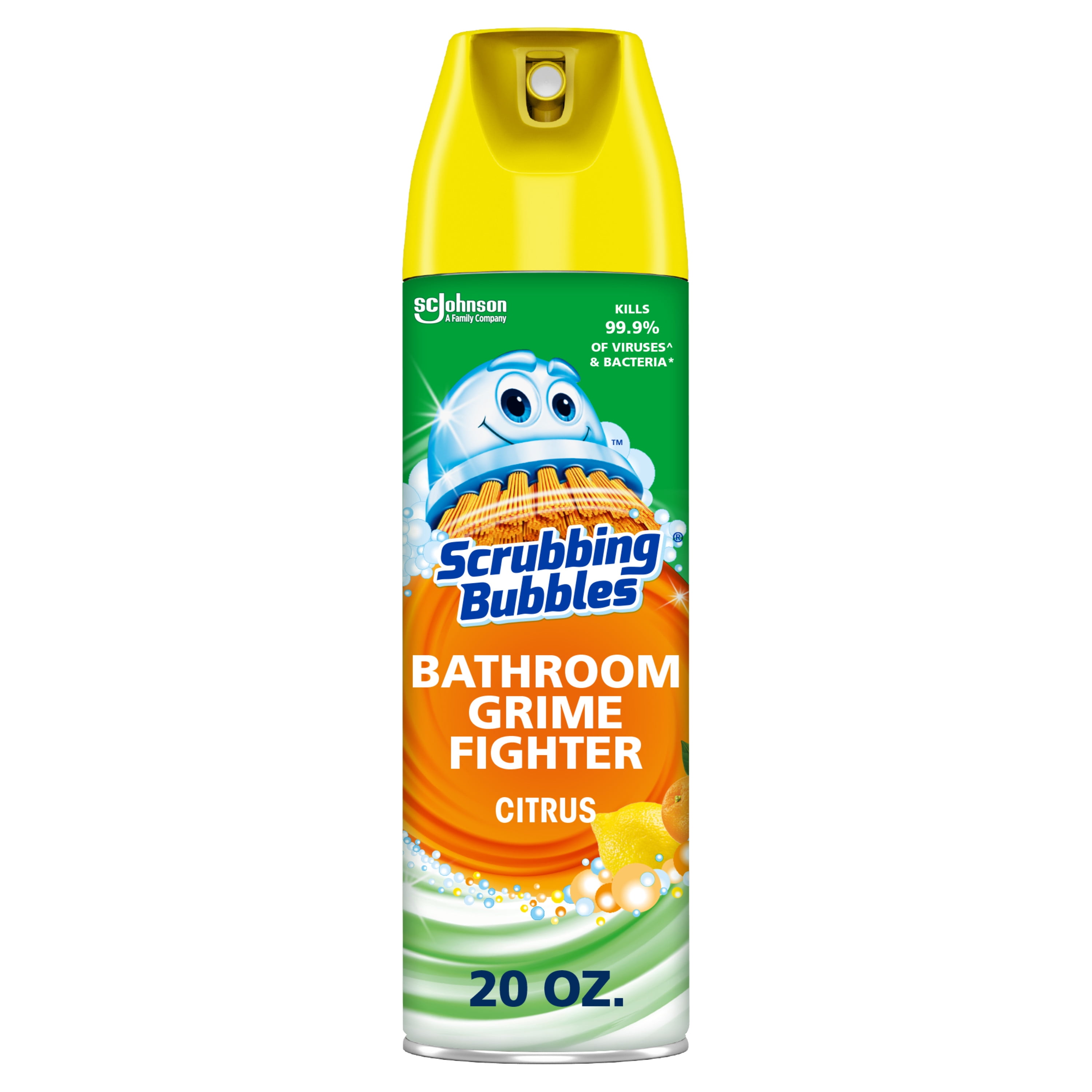 Scrubbing Bubbles Bathroom Grime Fighter Aerosol, Disinfectant Spray; Effective Tile, Bathtub, Shower and Overall Bathroom Cleaner (1 Aerosol Spray), Citrus, 20 Oz