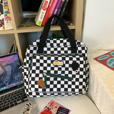 

Toyella Backpack Portable And Can Be Diagonally Crossed For Middle School Students Black and white grid No pendant