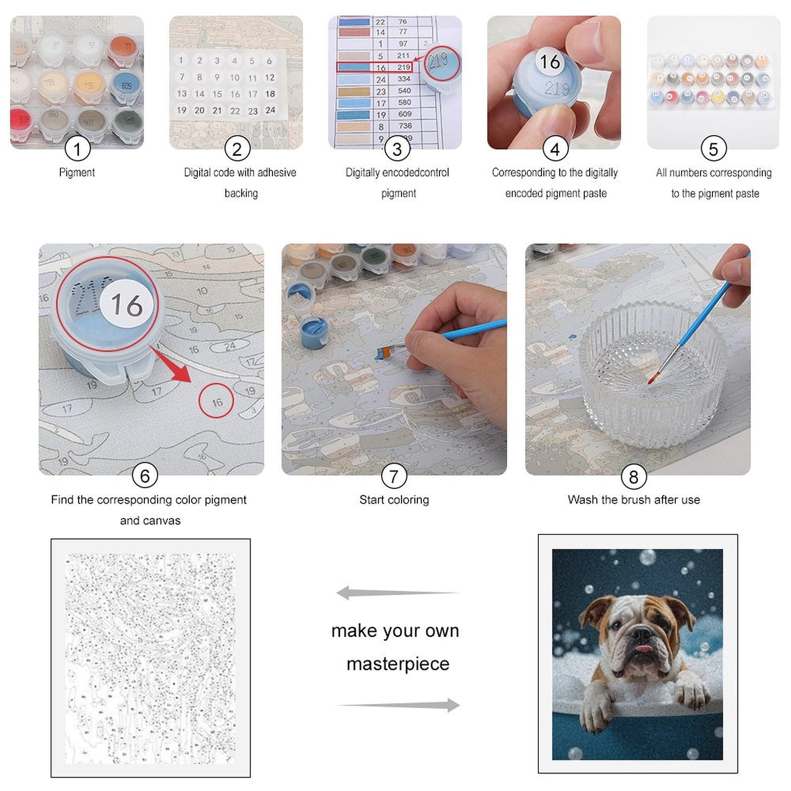 Paint By Numbers Kit for Adults Beginner - Dog Bubble Bath Playful Bulldog DIY Canvas Painting Kits for Adults, Frameless Paint By Number for Adults for Home Wall Decor 16x20 Inch