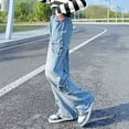 thumbnail image 5 of CAICJ98 Girls Baggy Jeans Kids Elastic Waist Casual Denim Pants Wide Leg Jeans for Girls with Pockets Blue,4-5 Years, 5 of 7