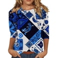thumbnail image 2 of HLKJKLS Long Sleeve Shirts For Women Spring Print 3/4 Sleeve Round Neck Loose T Shirt Polyester Spandex Casual Fashion Blue S-3Xl, 2 of 7