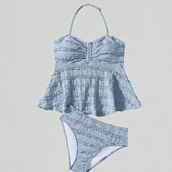 Xijirk Girls' Ruffled Halter Tankini Set 2-Piece Flounce Top & Briefs,11-12 Years