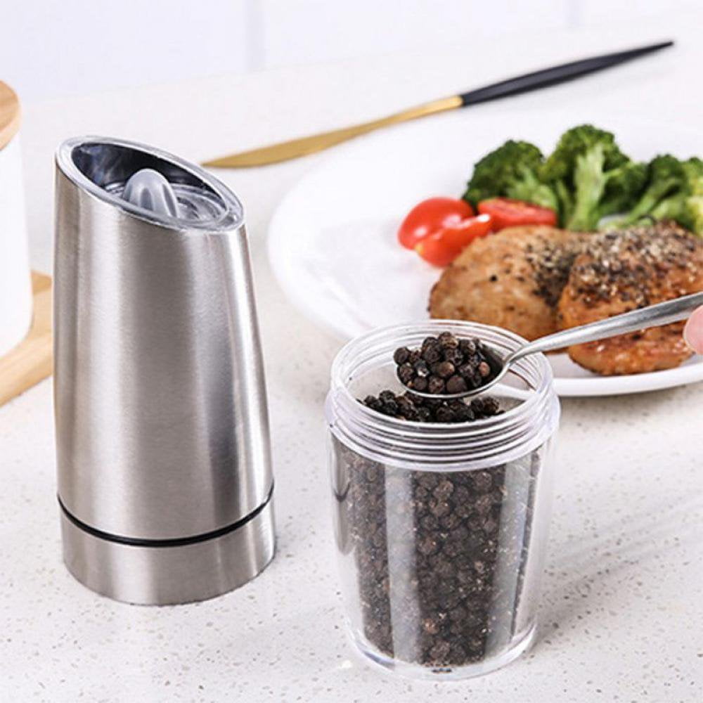 OUSITAI Electric Pepper Mill, Stainless Steel Automatic Gravity Shaker Salt and Pepper Grinder, Kitchen Spice Grinder Tools Silver