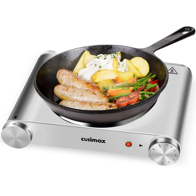 Electric Stove, CUSIMAX Portable Hot Plate for Countertop, Single Cast Iron Burner, 1500 Watts 7-Stage Temperature Control, Suitable for Any Cookware