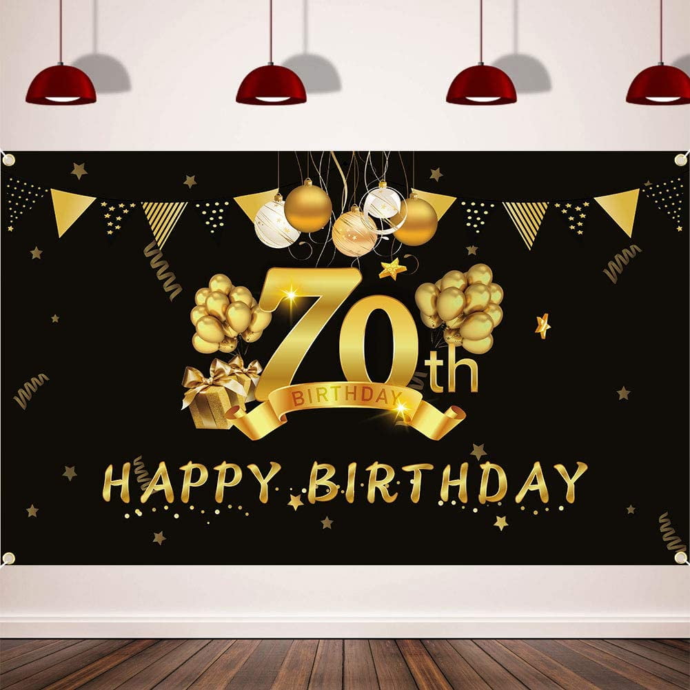 Happy 70th Birthday Background Banner, Extra Large (3.6 ft x 6 ft) Fabric Sign Poster for 70th 