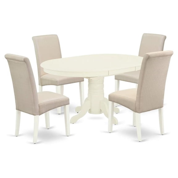 East West Furniture Avon 5-piece Wood Dining Set in Linen White/Cream