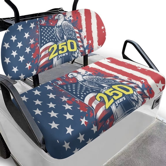 Yuyamidu Eagle Golf Cart Seat Covers 2 PCS 250 Years American Flag Golf Cart Seat Cushions Backrest Bottom Seat Cover for Club Car Golf Cart Accessories