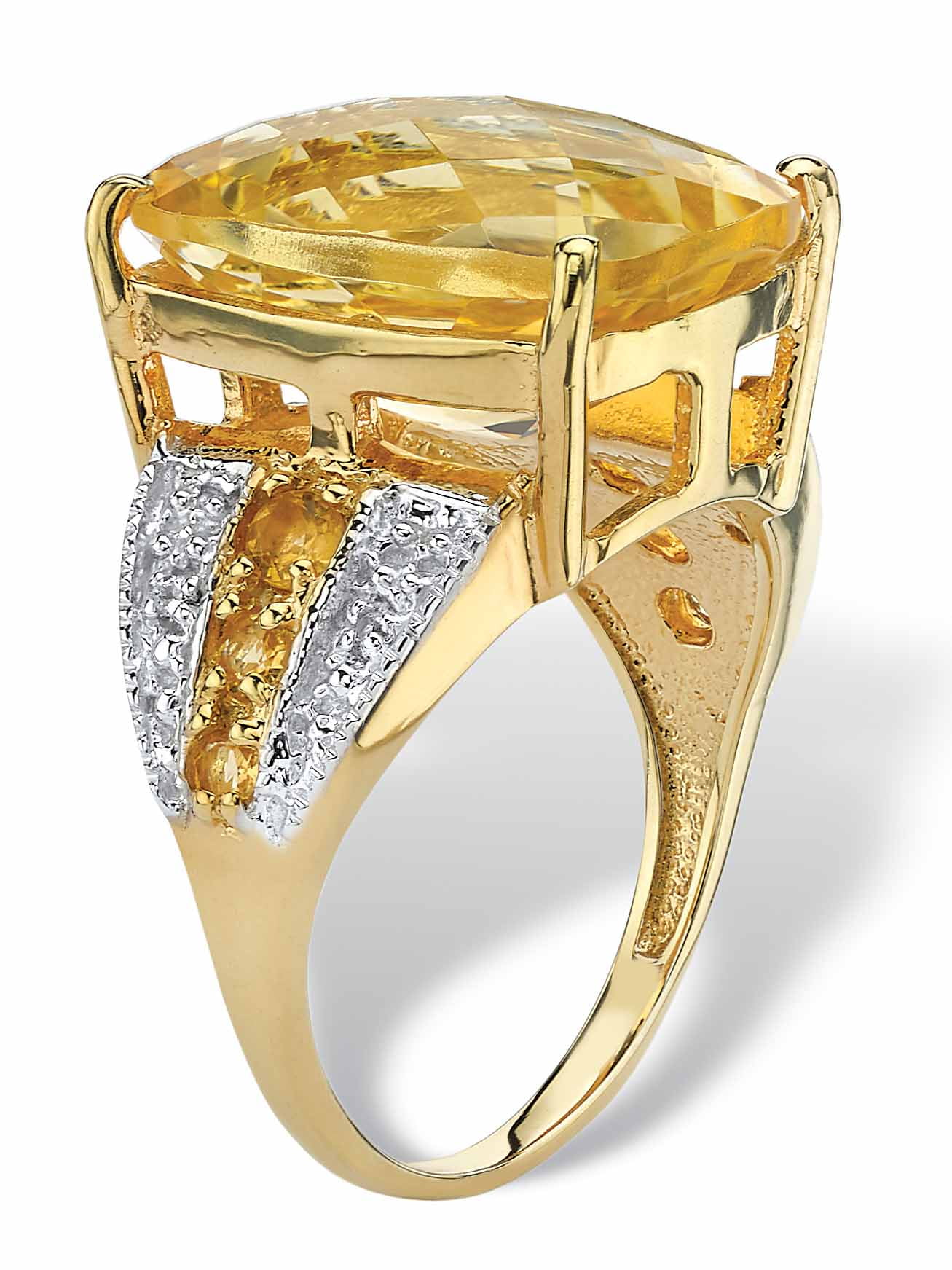 PalmBeach Jewelry Cushion-Cut Genuine Citrine or Blue and White Topaz or Smoky Quartz and Citrine Cocktail Ring in Gold-Plated Silver
