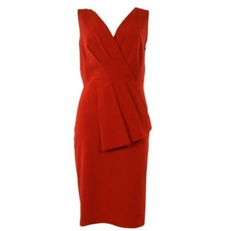 calvin klein red halter dress Calvin Klein A-Line Halter Sleeveless Tea-Length Cocktail Red Dress size 14