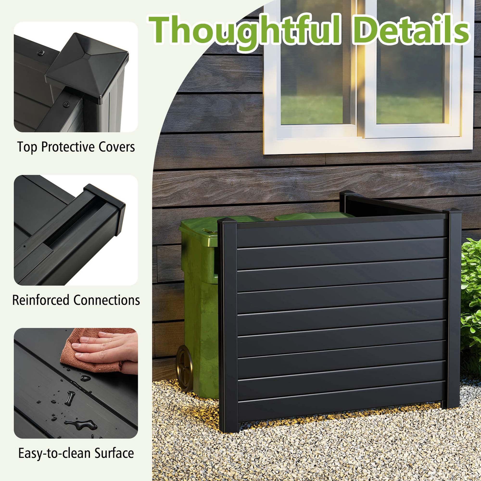 Costway 48"L x 37.5"H Air Conditioner Fence Screen Panel Kit with 3 Ground Stakes Black