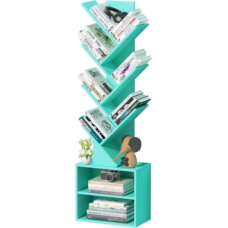 CHTER 10 Tier Tree Bookshelf Floor Standing Wood Tall Bookcase for Narrow Space Storage Organizer Bookshelves for Books Book Case for CDs/Movies/Books Home Office Living Room Bedroom