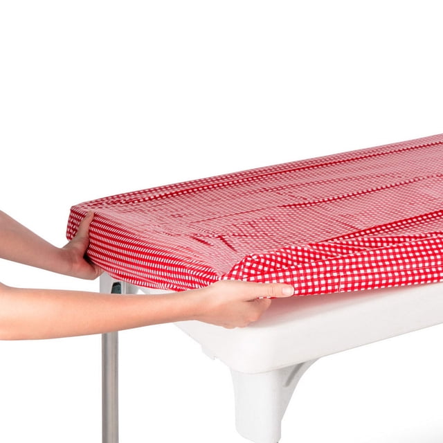 Mantel de plástico, color rojo y blanco, 240 x 76 cm, 8 pies