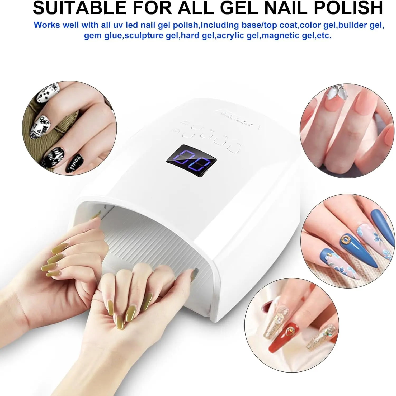 PRYZUNA Rechargeable UV LED Nail Lamp – 66W Nail Dryer with LCD Screen, 4 Timer Settings, Nail Art Tool for Home & Salon Manicure