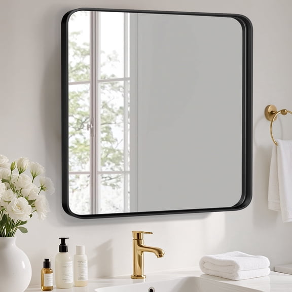 EDX Bathroom Mirror 32"x 48" Wall Mirror with Rectangular Metal Frame, Black
