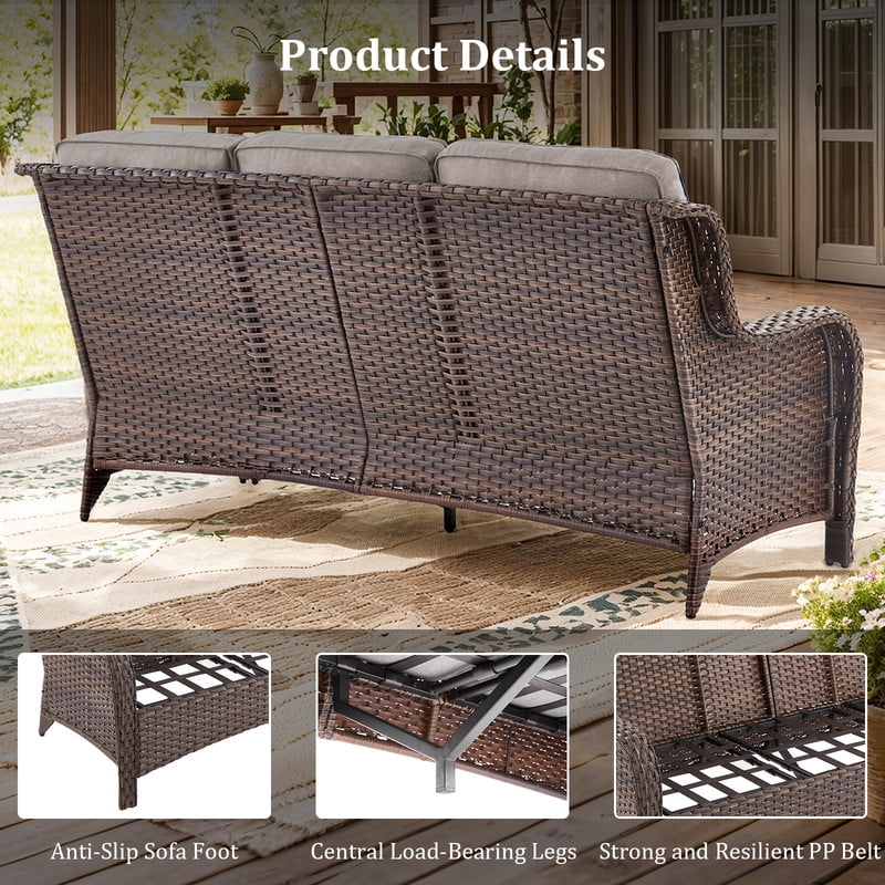 Gymojoy Patio Furniture Sets with Fire Pit Table, 8 Pieces Outdoor Patio Sofa Set with Fire Pit Table, Wicker Rattan Outdoor Conversation Set with Ottoman for Poolside, Backyard