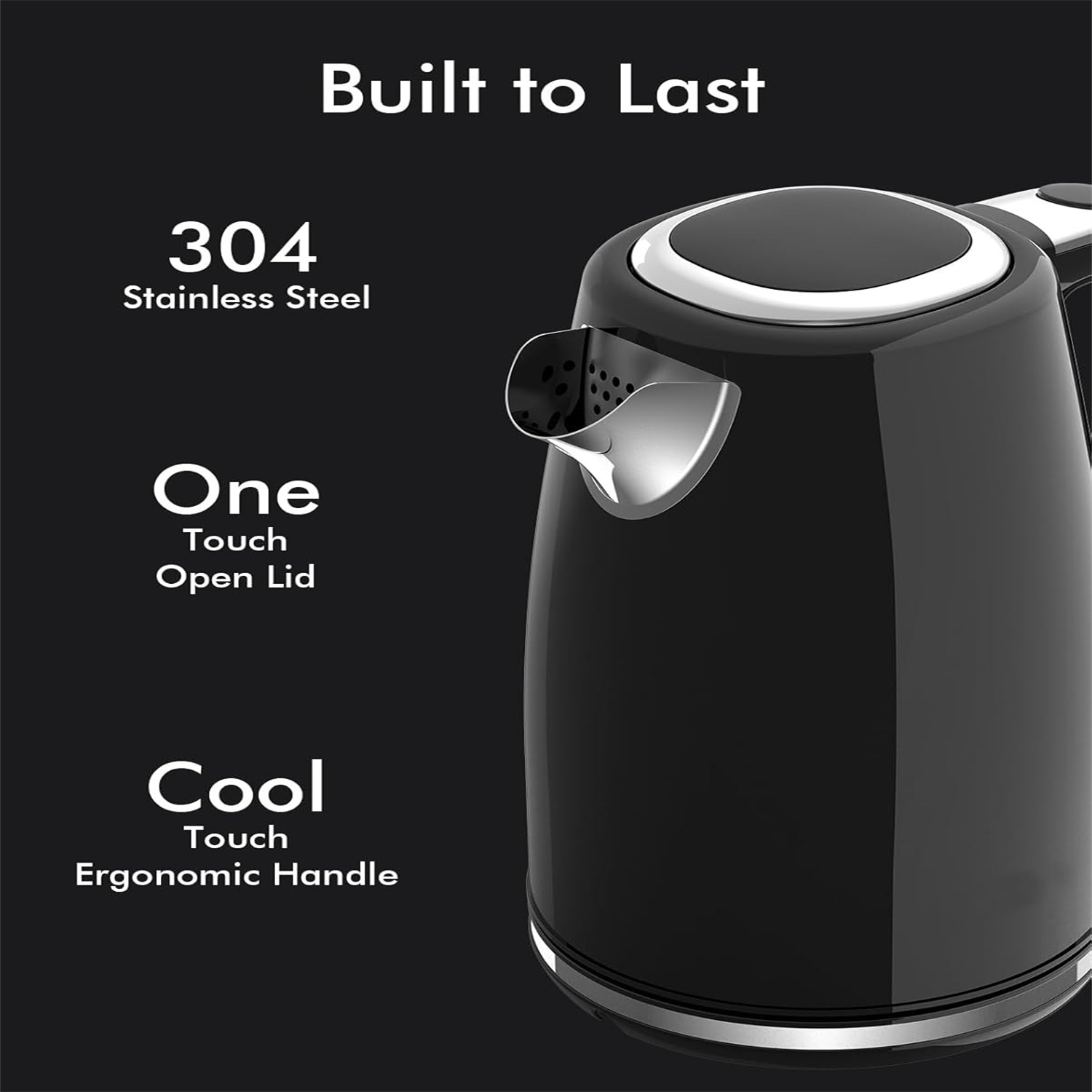 Electric Kettles 1500W for Boiling Water, Longdeem Retro 1.7L Stainless Steel Hot Water Boiler with Automatic Shut Off & Boil Dry Protection, Black