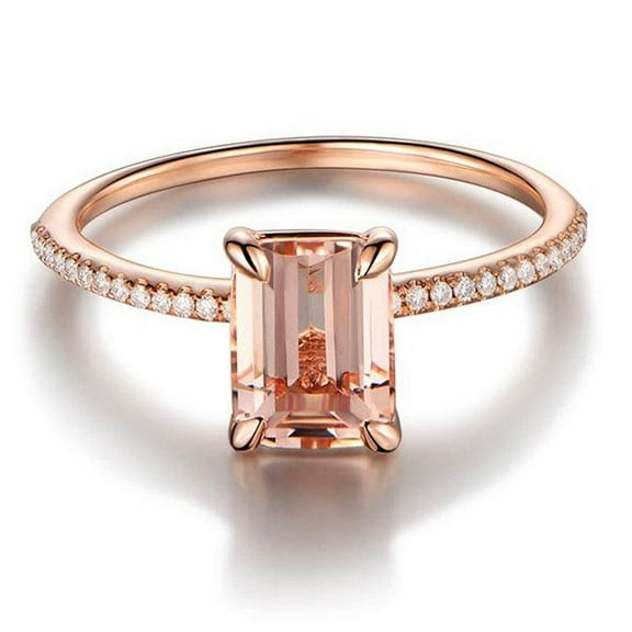 1.25 Carat Emerald Cut Morganite and Diamond Engagement Ring in 10k Rose Gold