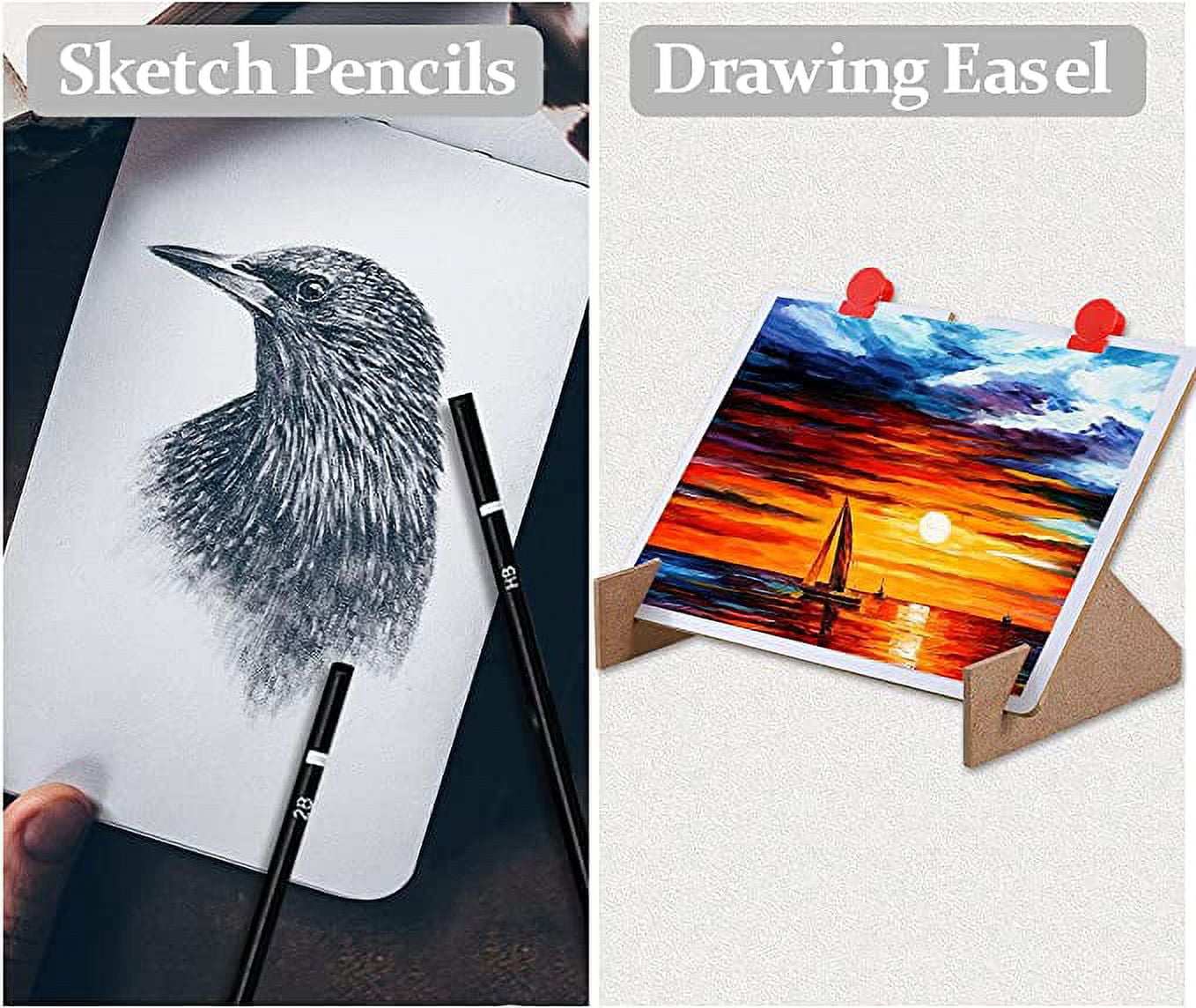 137 PCS Art Supplies, Wooden Art Set Crafts Kit with Drawing Easel, Colored Pencils, Watercolor Cakes, Creative Gift for Kids
