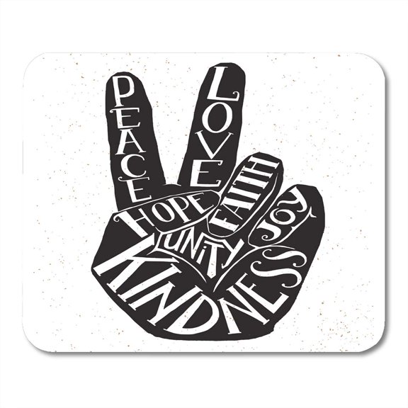 SIDONKU Lettering Peace Sign Hand Showing Two Fingers Values Words Love Faith Joy Hope Kindness Unity Hipster Mousepad Mouse Pad Mouse Mat 9x10 inch