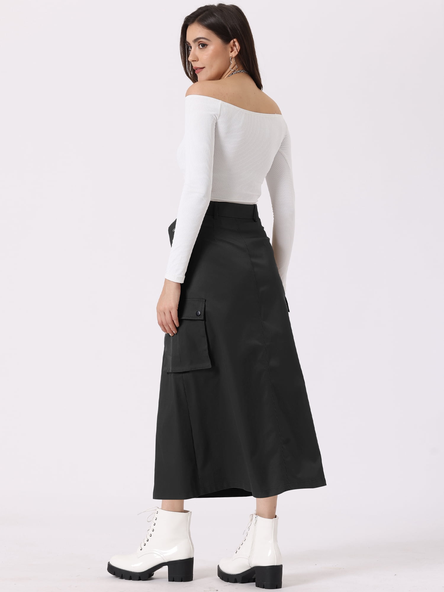DARING DIVA Women's Stylish Versatile Y2K Cargo Long Skirt Vintage Streetwear M Black