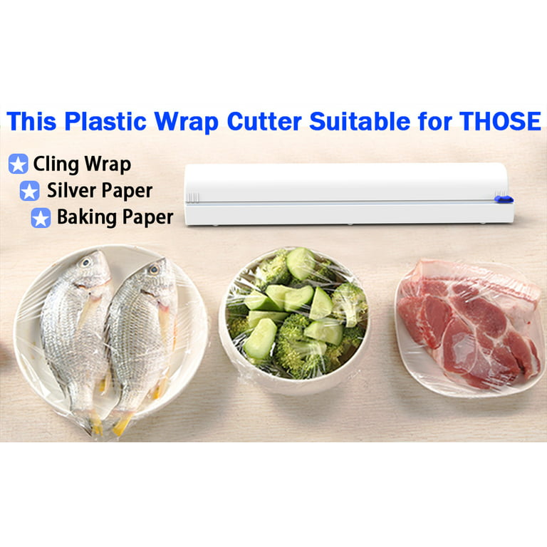 Plastic Wrap Dispenser with Slide Cutter, Cling Film Dispenser, Food Plastic  Wrap Cutter, Reusable Cling Wrap Cutter, for Tin/Aluminum Foil Cutting 