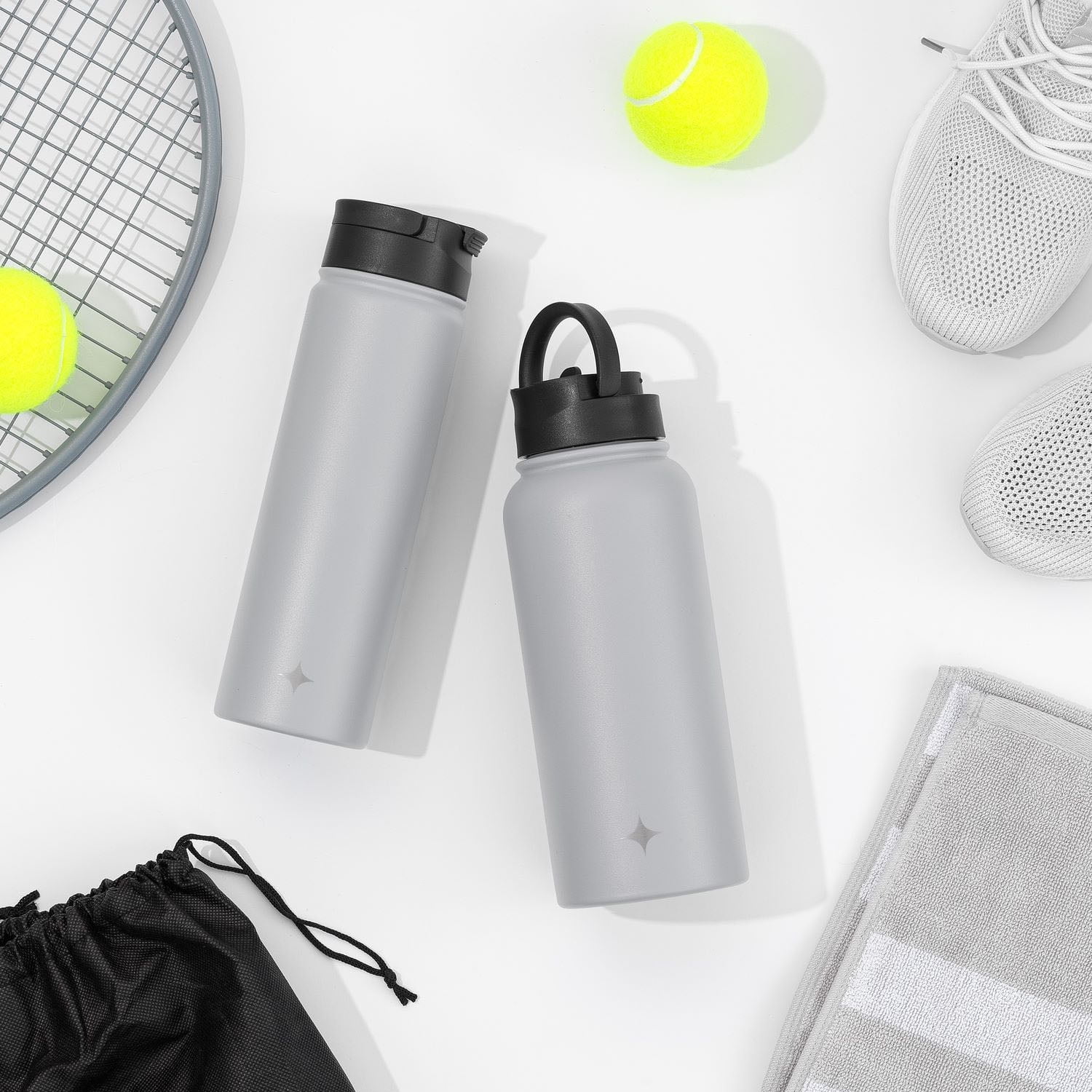 JoyJolt Triple Insulated Water Bottle with Flip Lid & Sport Straw Lid - 22 oz - Grey
