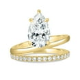 thumbnail image 2 of ESTE ORIGIN 2.00Ct Pear Cut Lab-Grown Diamond Double Band Engagenebt Ring – 5 Claw Solitaire, Half Pavé in 10K Yellow Gold for Women US 7, 2 of 8