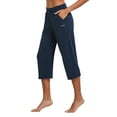 thumbnail image 2 of BALEAF Women's Capris Yoga Cotton Wide Leg Casual Summer Capri Sweatpants Loose Lounge Workout Crop Pants Pockets Navy Blue Size M, 2 of 6