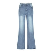 VSONTOR Women High Waisted Wide Leg Baggy Jeans,90S Boyfriend Jeans With Pockets Dark Blue M F409