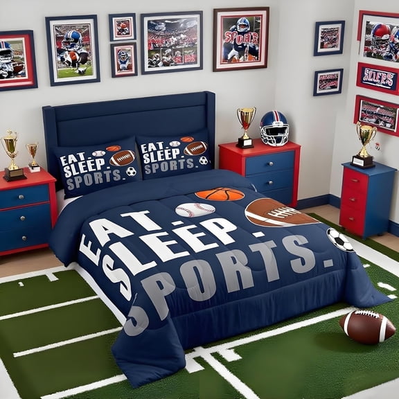 Football Comforter Set Full Size Kids Sports Theme Bedding Set
