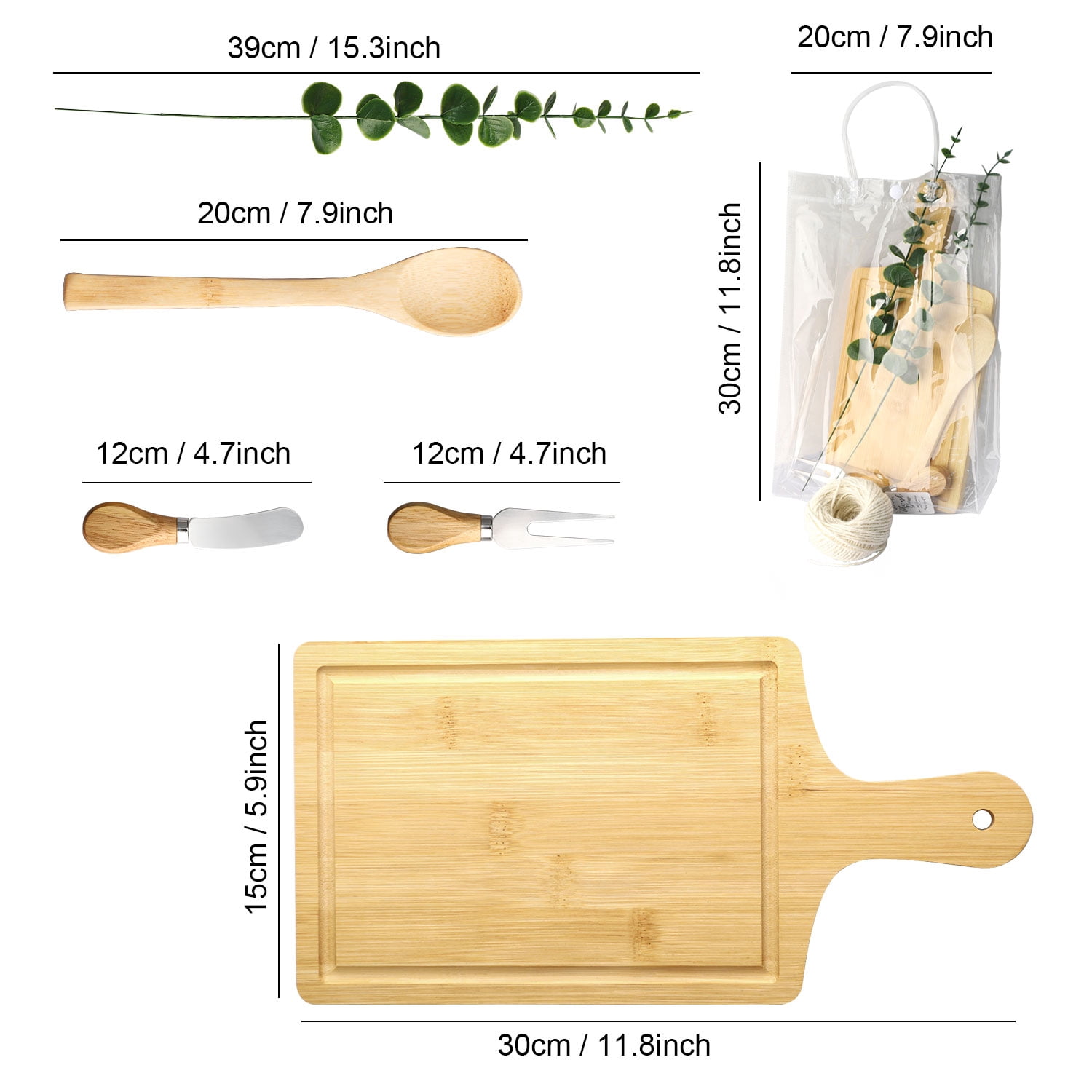 ASKITO 6 Sets Baby Shower Prizes for Game Winners Bamboo Cheese Board Spoon Fork Butter Spreaders Towel Thank You Card and Gift Bags for Baby Shower Wedding Bridal Shower Favors