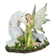 thumbnail image 4 of Green Earth Gaia Fairy With Rare Floral White Unicorn Statue Decor Figurine 7"L, 4 of 10