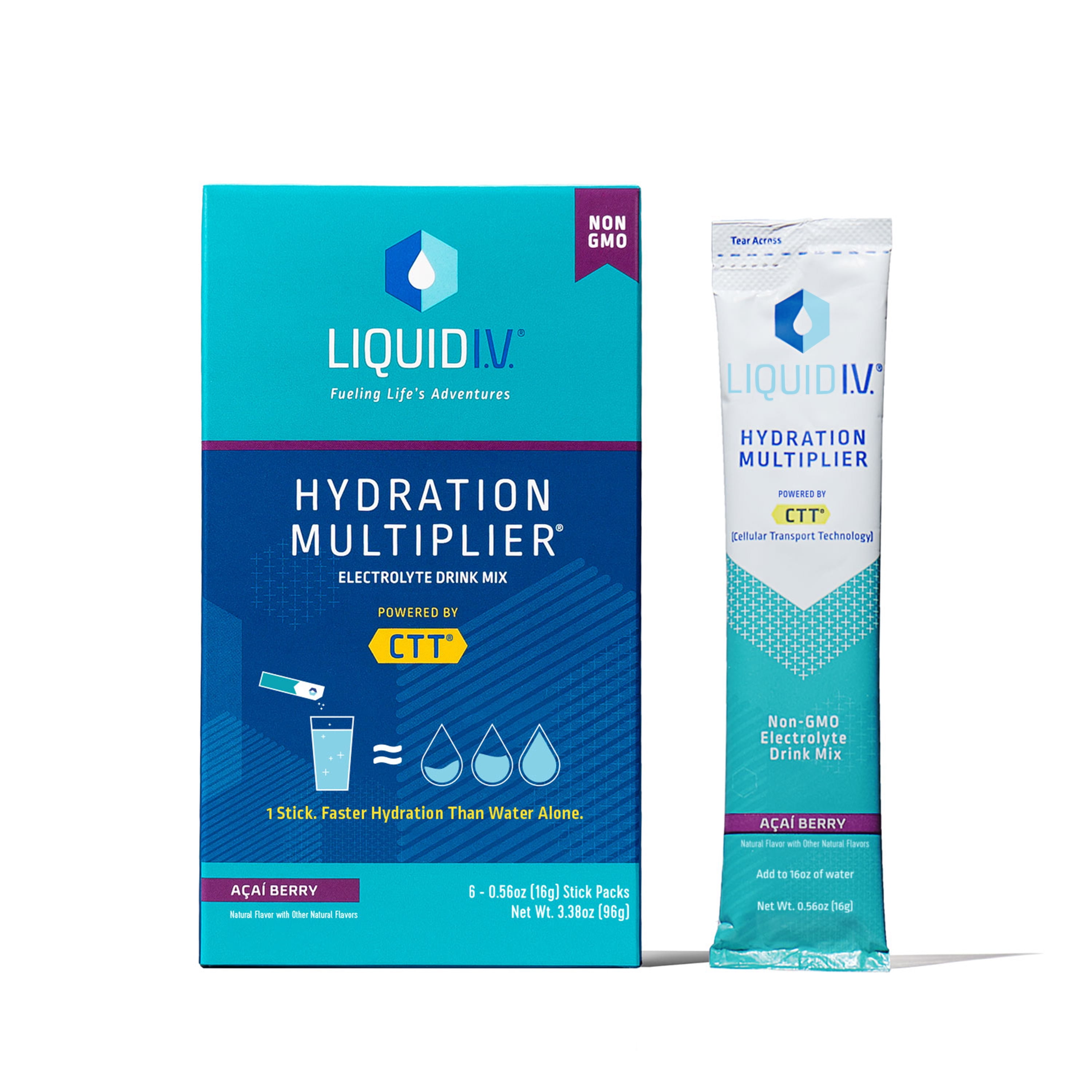 Liquid I.V. Hydration Multiplier Electrolyte Powder Packet Drink Mix, Acai Berry, 6 Ct