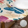 thumbnail image 4 of Round Table Cover 36-44 Inch Spring Butterflies Waterproof Reusable Table Cloth Round Fitted Vinyl Tablecloth with Elastic Edged for Parties Outdoors, Summer Countryside Leaf Flowers, 4 of 9