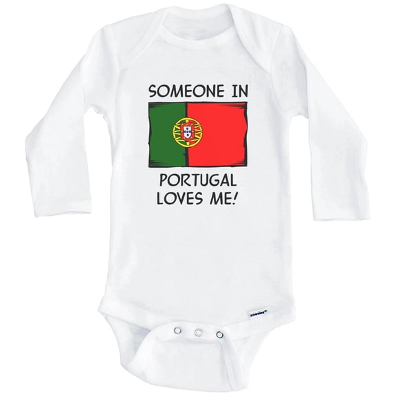 Someone In Portugal Loves Me Portuguese Flag One Piece Baby Bodysuit (Long Sleeve), 0-3 Months White
