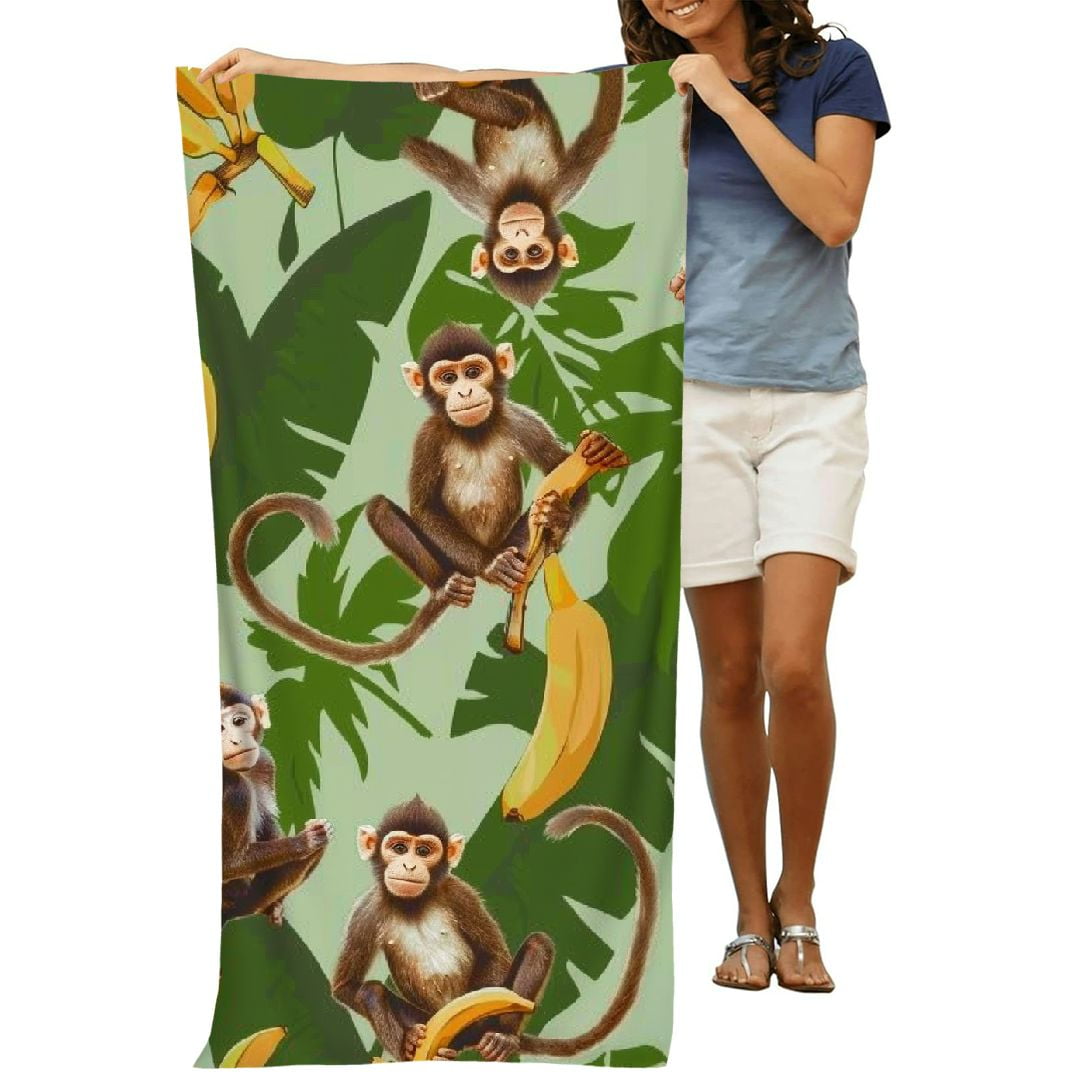 PHYHOO Cute Monkey Oversized Quick Dry Microfiber Beach Towel Lightweight Sand Free Towel Super Soft &amp; Absorbent for Travel Swimming Sports 30x60in