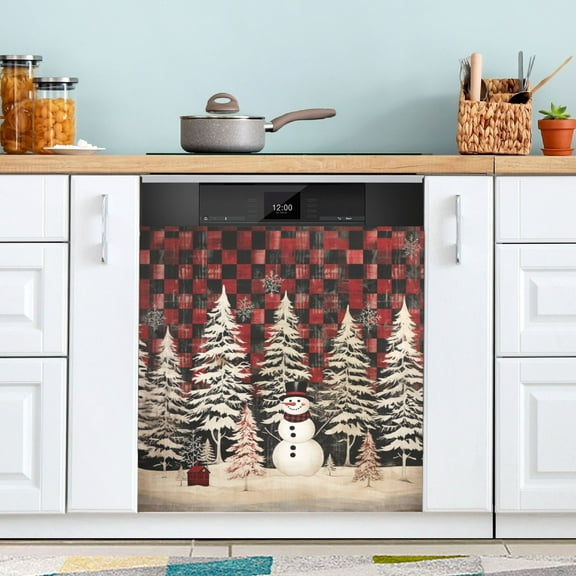 Christmas Snowman Grids Dishwasher Magnetic Covers Magnet Sticker Kitchen Decor Dishwasher Refrigerator Front Door Covers Decorative Magnetic 23" x 26"