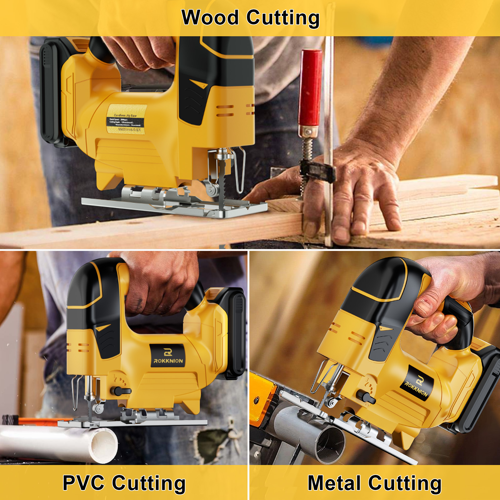 Dufuls Cordless Jig Saw Compatible Brushless Jig Saw with 10pcs Blades 4 Orbital Sets for Wood (Battery Not Included, Power Tool and T-Shaped Wood Cutting Blade Only)