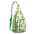 thumbnail image 1 of Cartoon Frog Sling Backpack - Whimsical Frog & Flower Print Design, Compact Lightweight Daypack for Cycling & Photography, 1 of 4