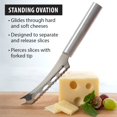 thumbnail image 2 of Rada Serrated Cheese Knife, Stainless Steel, Hand-Sharpened, 5.25 inch Forked Tip, Cutout Blade Knives, Aluminum Handle, 2 of 6