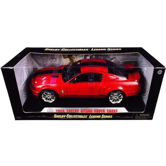 Shelby Collectibles SC313 Series 1-18 Diecast Model Car with Stripes Shelby Collectibles Legend for 2008 Ford Shelby Mustang GT500 Super, Snake Red & Black