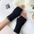 thumbnail image 2 of beishanbush Gloves Mittens Women Autumn and Winter Cute Solid Two Color Half Knitted Wool Gloves Black, 2 of 3